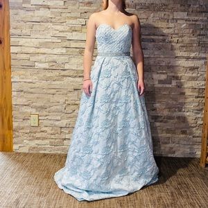 Jovani strapless blue prom dress